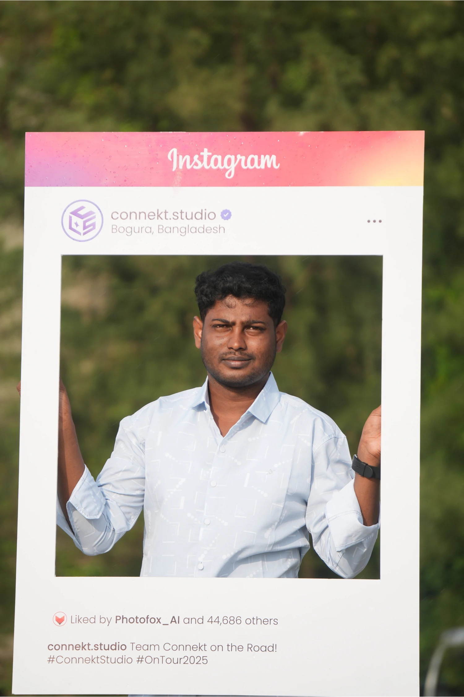 Akram posing for PhotoFox AI banner photoshoot at Cox's Bazar beach