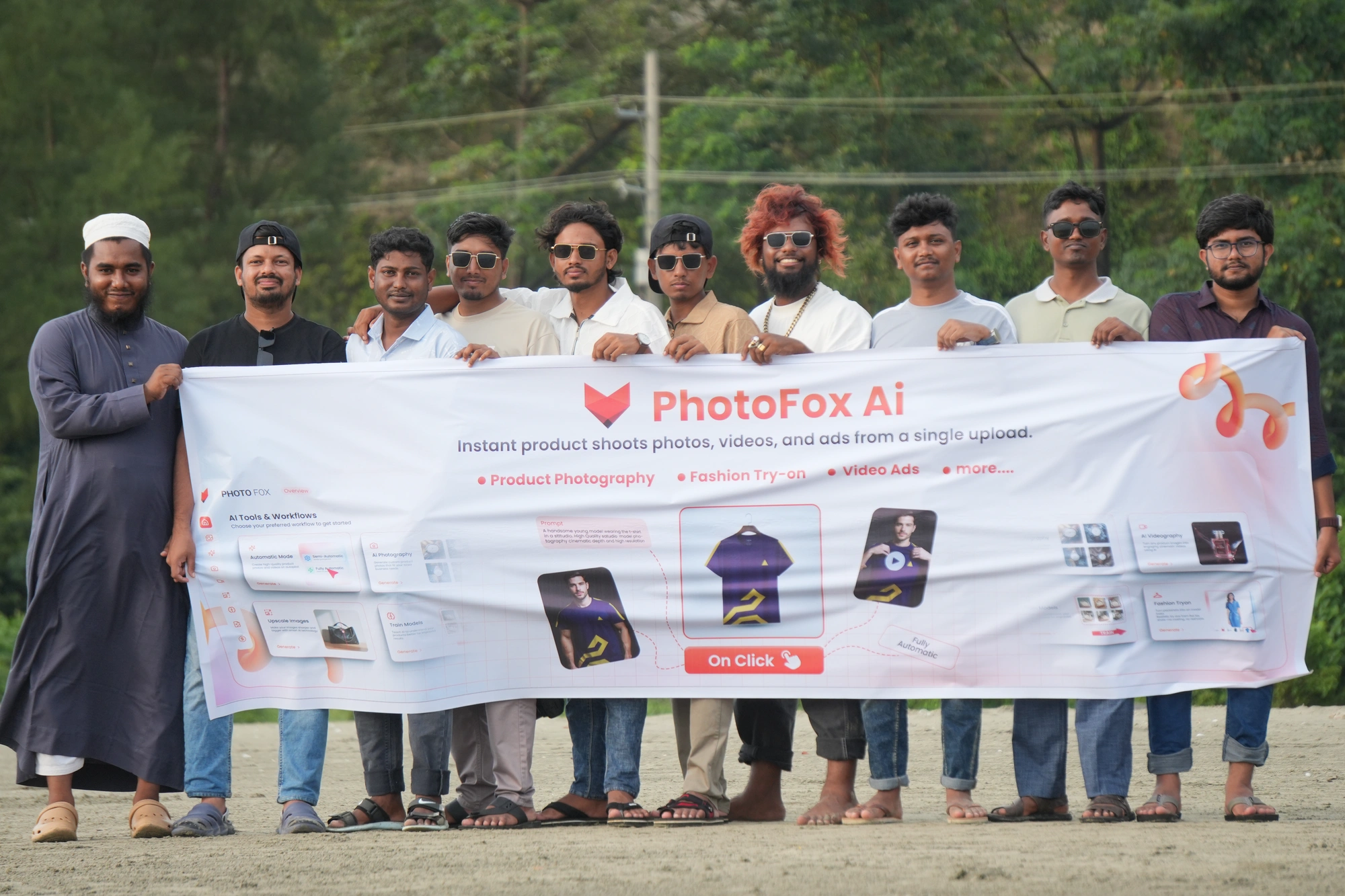 ConnektStudio team group photo at Cox's Bazar beach during company retreat 2025