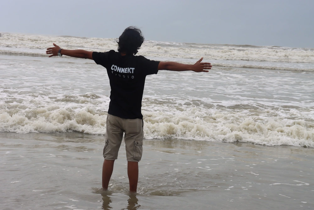 Rabbi having fun in the waves at Cox's Bazar beach