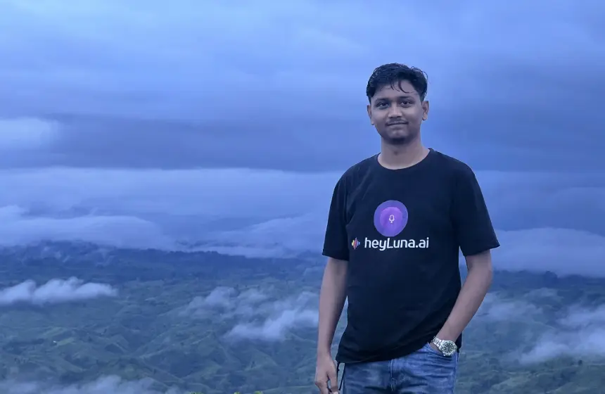 Nasim exploring the misty hills of Sajek Valley